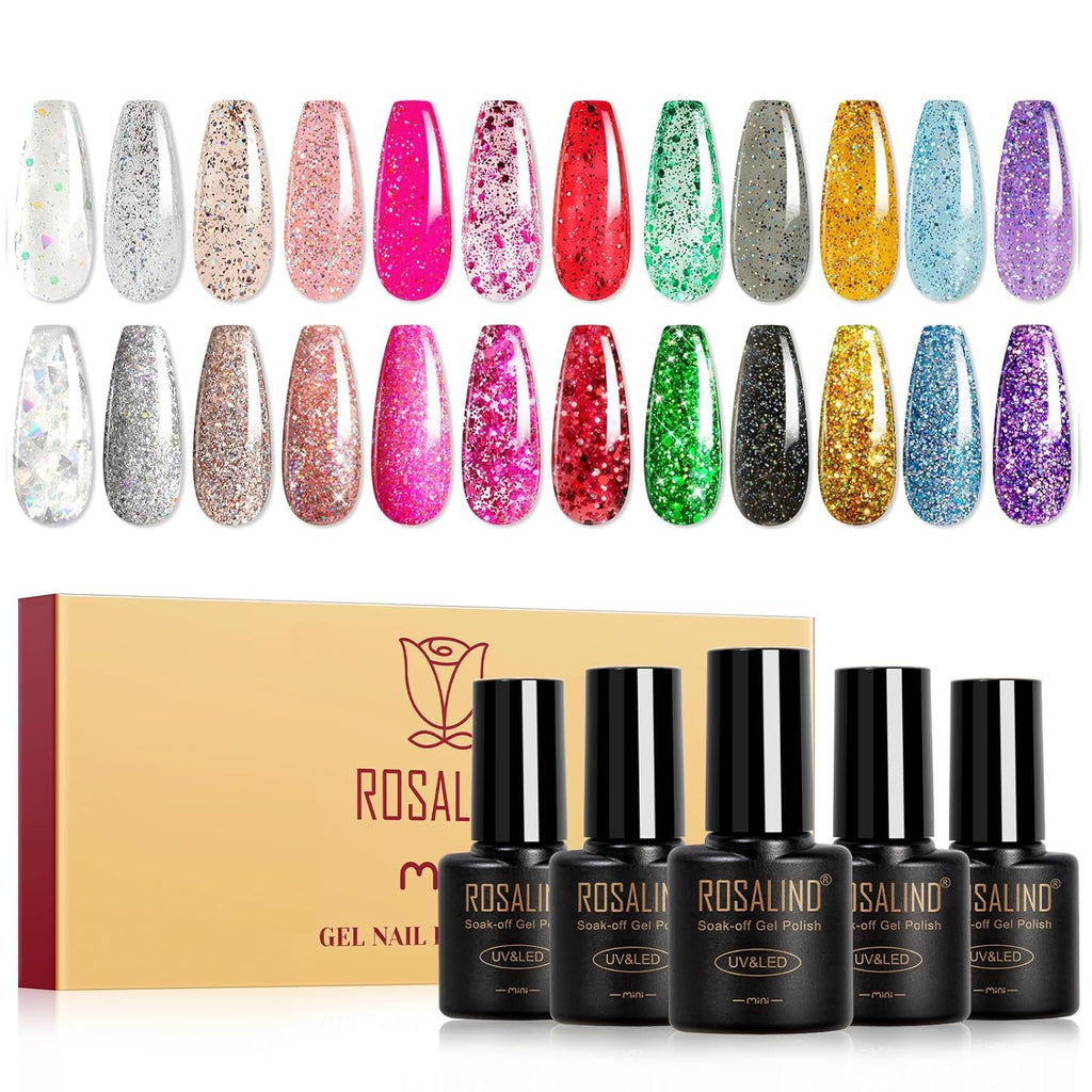 ROSALIND Glitter Gel Nail Polish – 12-Color Sparkle Gel Set for Nail Art