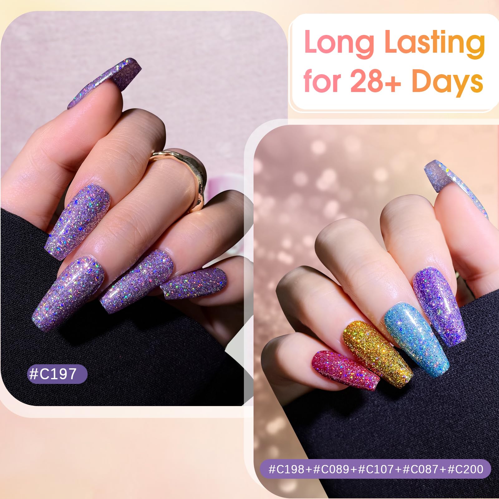 ROSALIND Glitter Gel Polish – 8-Color Diamond Sparkle Gel Nail Kit