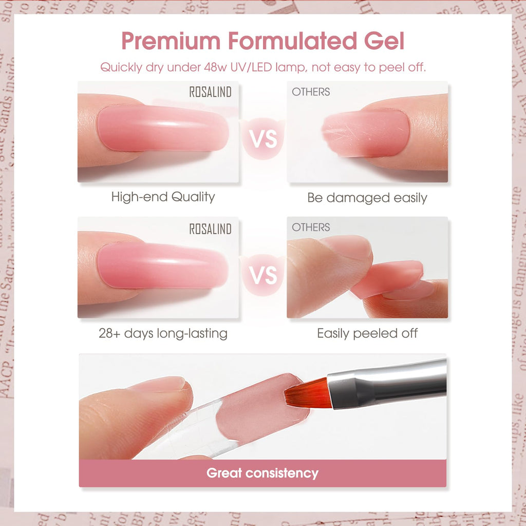 ROSALIND Clear Rose Pink Poly Nail Gel Set – 2 x 60ml for DIY Nail Extensions