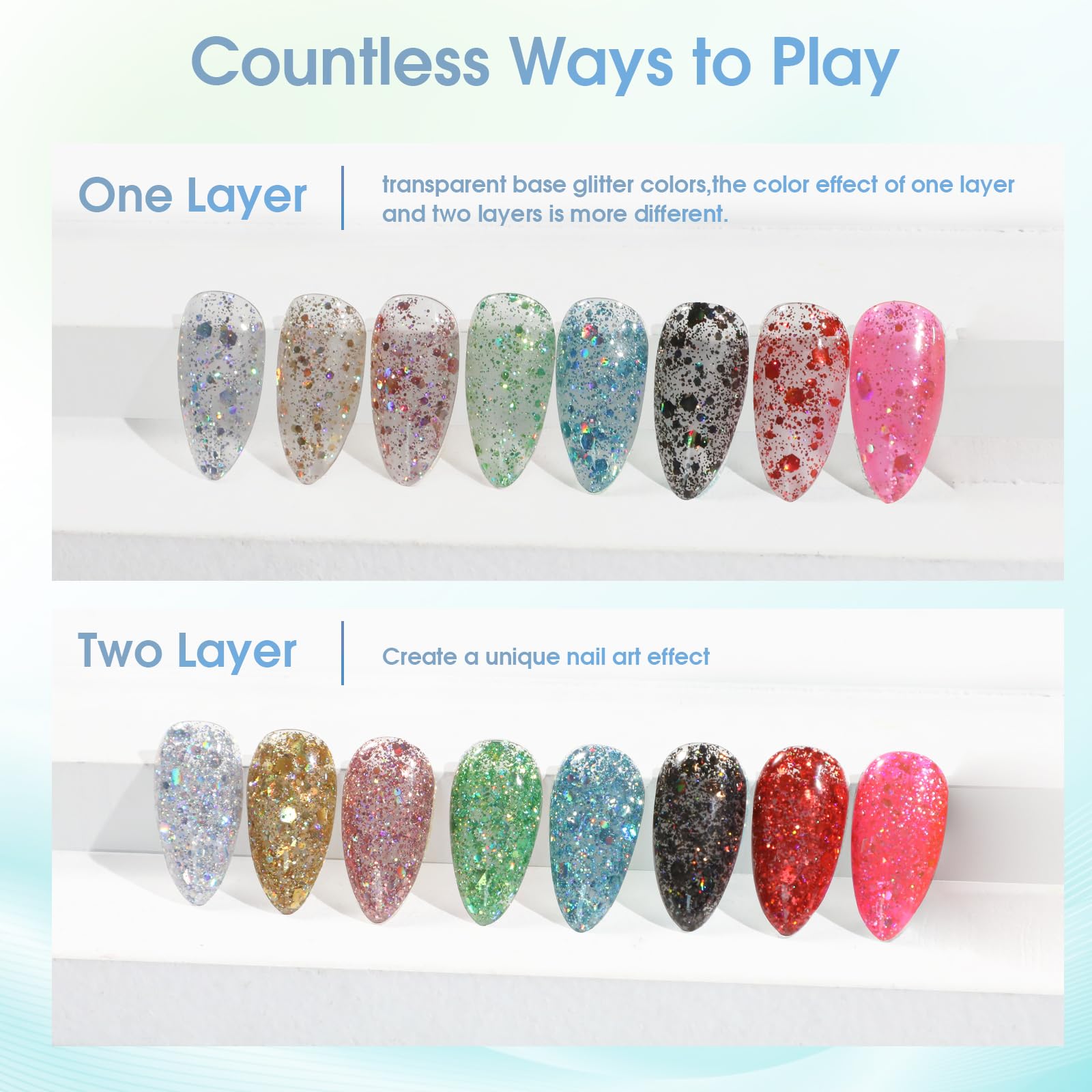 ROSALIND Glitter Sequins Gel Polish – 8-Color Glitter Gel Polish Set for Sparkling Nails