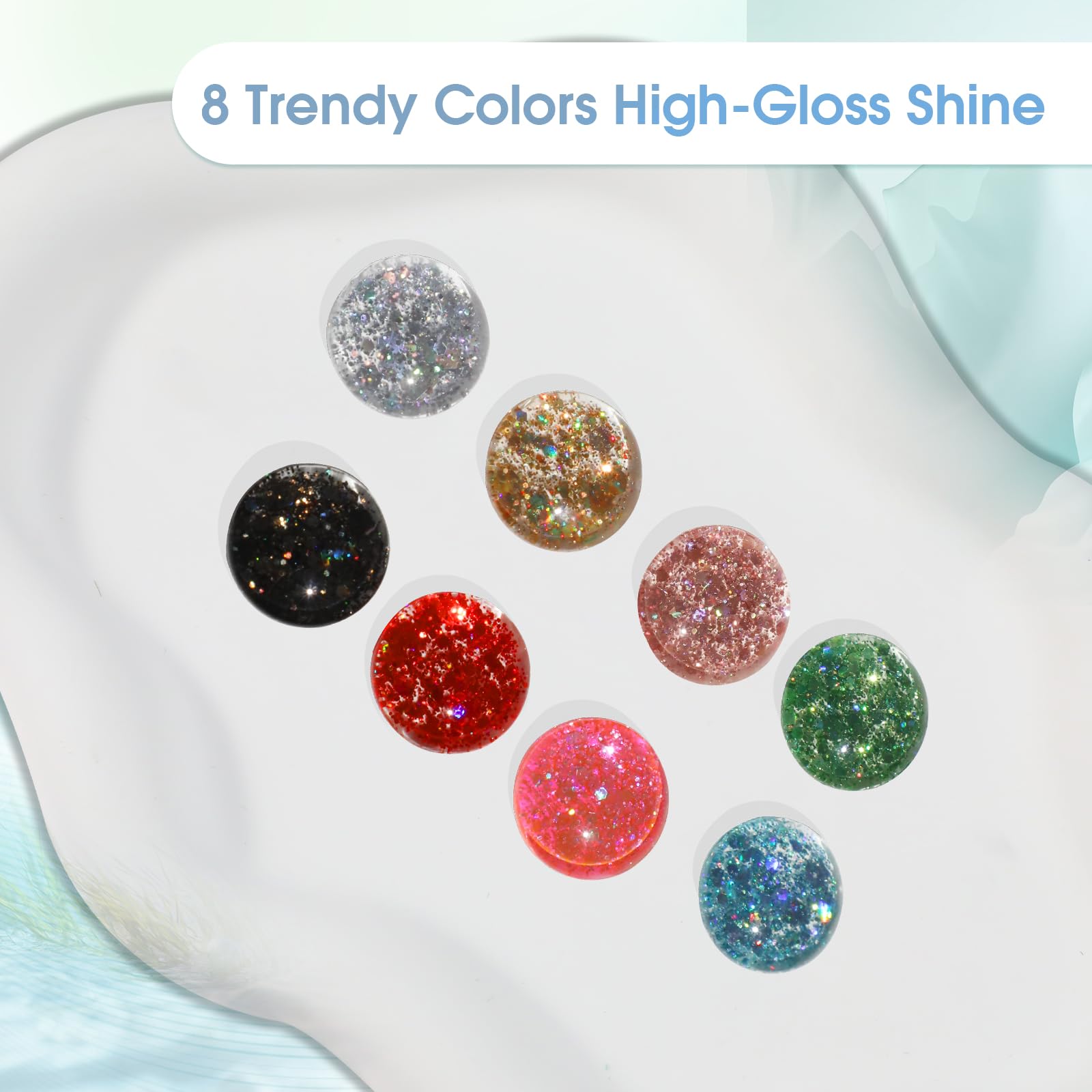 ROSALIND Glitter Sequins Gel Polish – 8-Color Glitter Gel Polish Set for Sparkling Nails