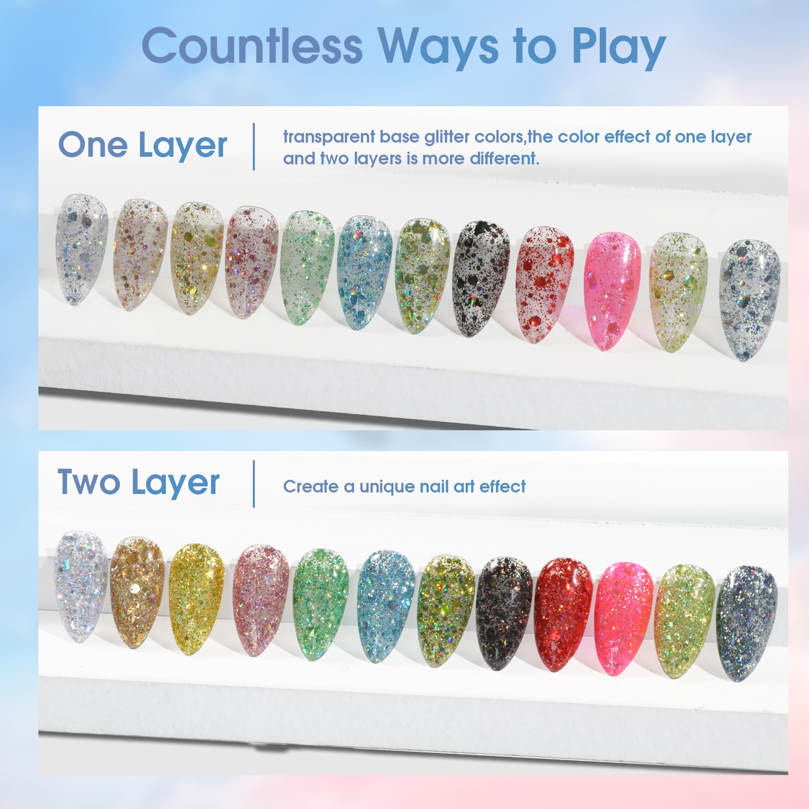 ROSALIND Glitter Sequins Gel Polish Set — 12-Color Sparkling Gel Nails