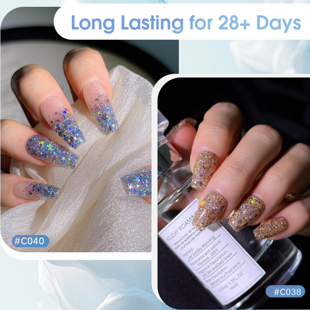 ROSALIND Glitter Sequins Gel Polish Set — 12-Color Sparkling Gel Nails