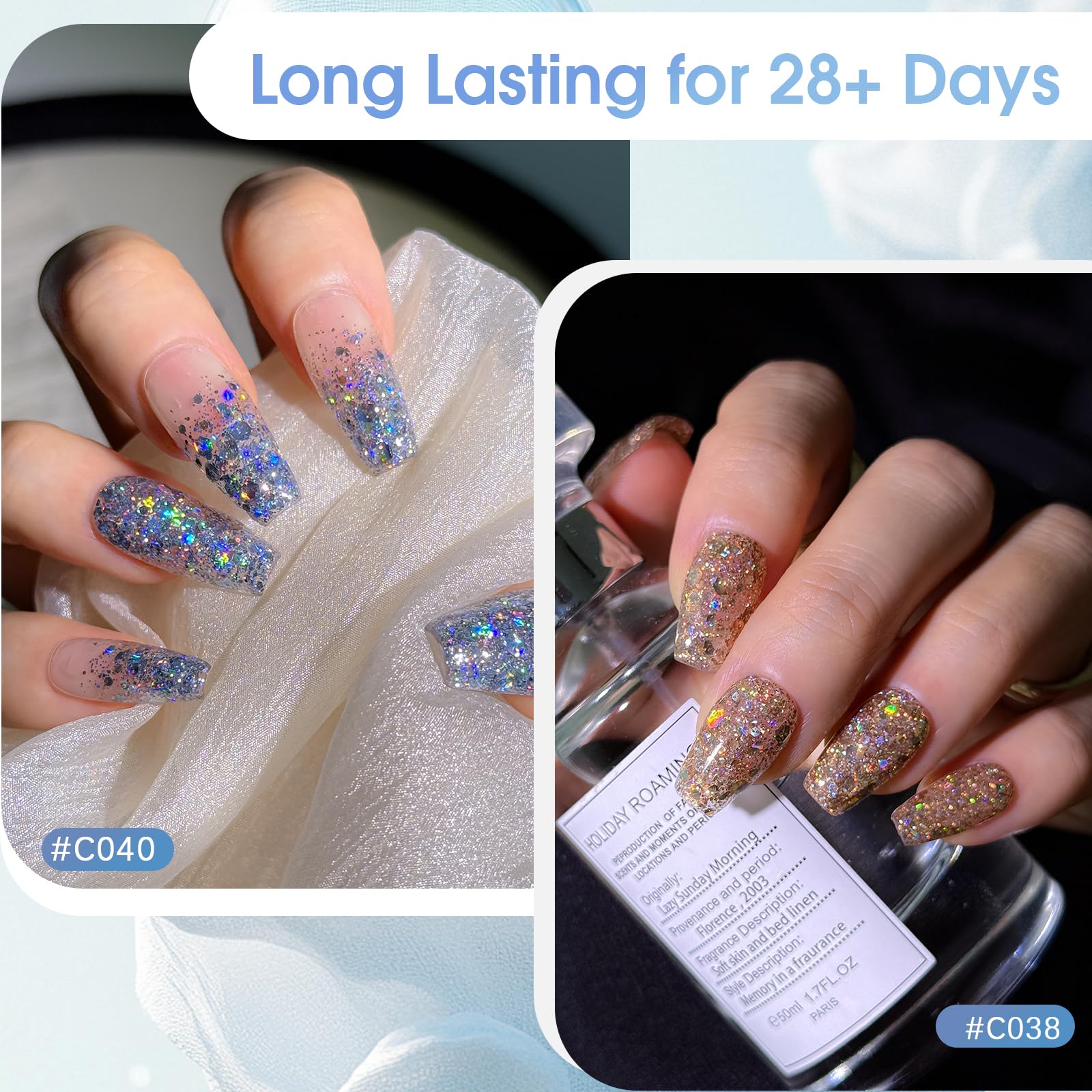 ROSALIND Glitter Sequins Gel Polish Set — 12-Color Sparkling Gel Nails