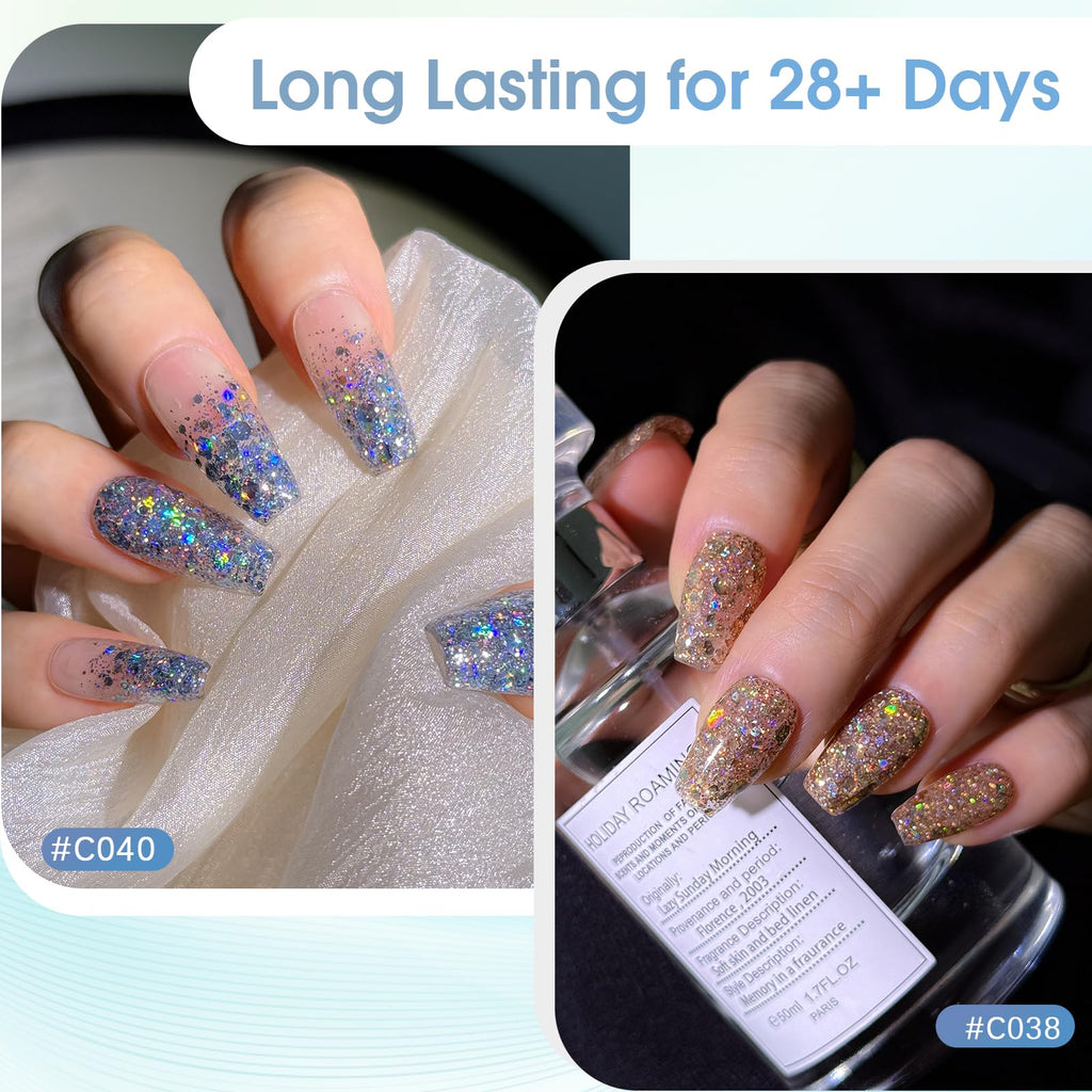 ROSALIND Glitter Sequins Gel Polish – 8-Color Glitter Gel Polish Set for Sparkling Nails