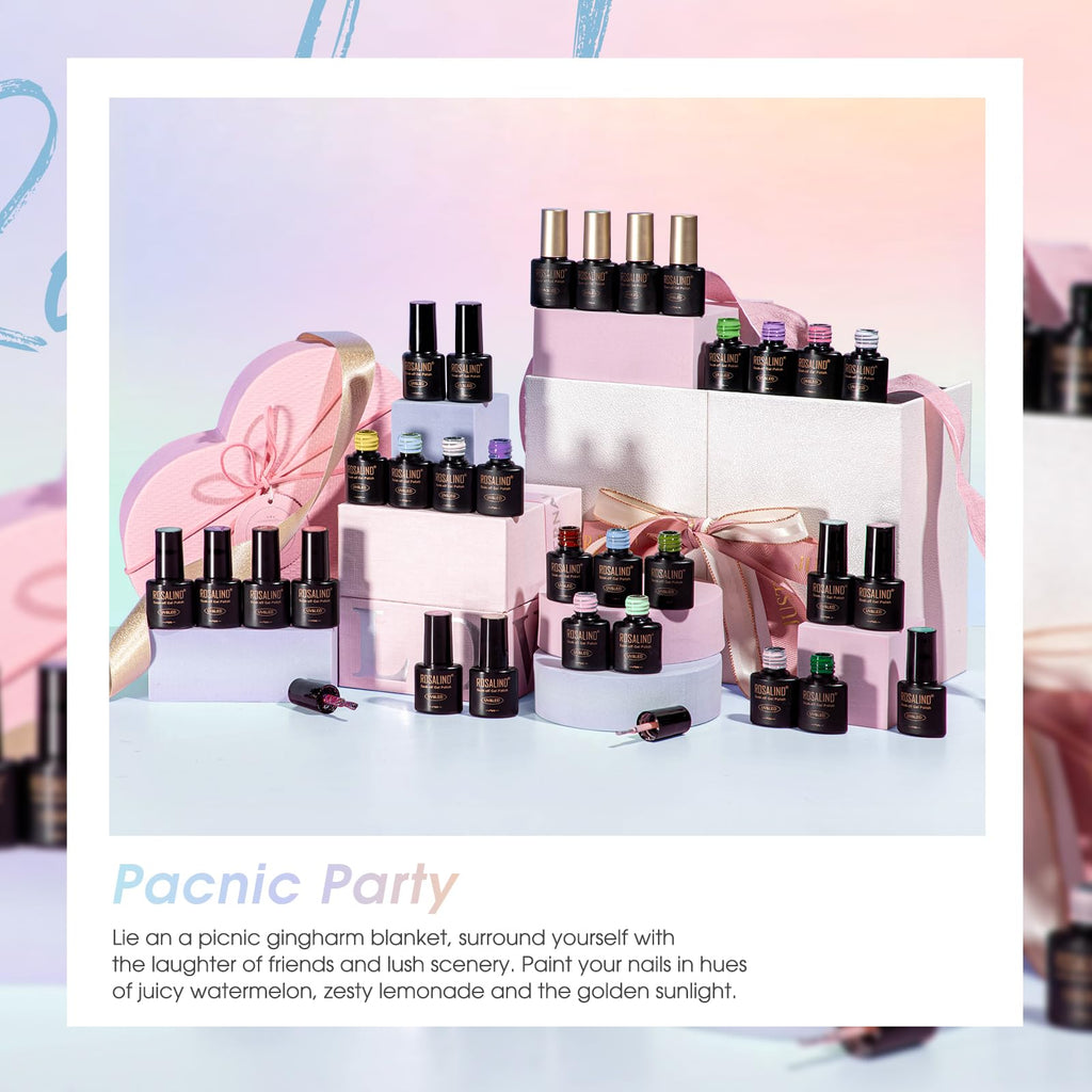 ROSALIND 30pcs Gel Nail Polish Set – 26 Neon Colors + Base Coat & Glitter Top Coats