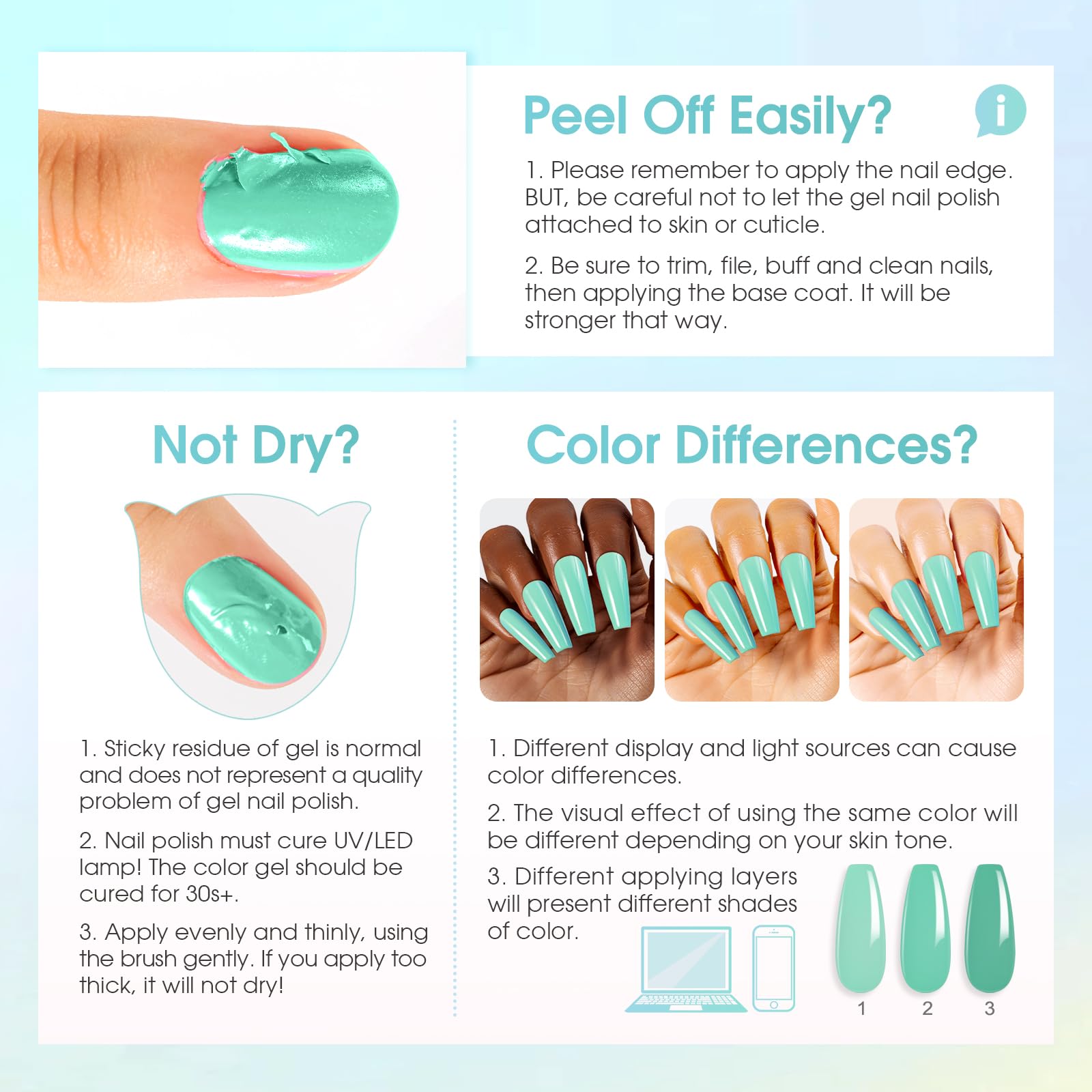 ROSALIND 24Pcs Neon Gel Nail Polish Set with Base & Top Coats – LED Soak-Off Kit for Rainbow Nail Art