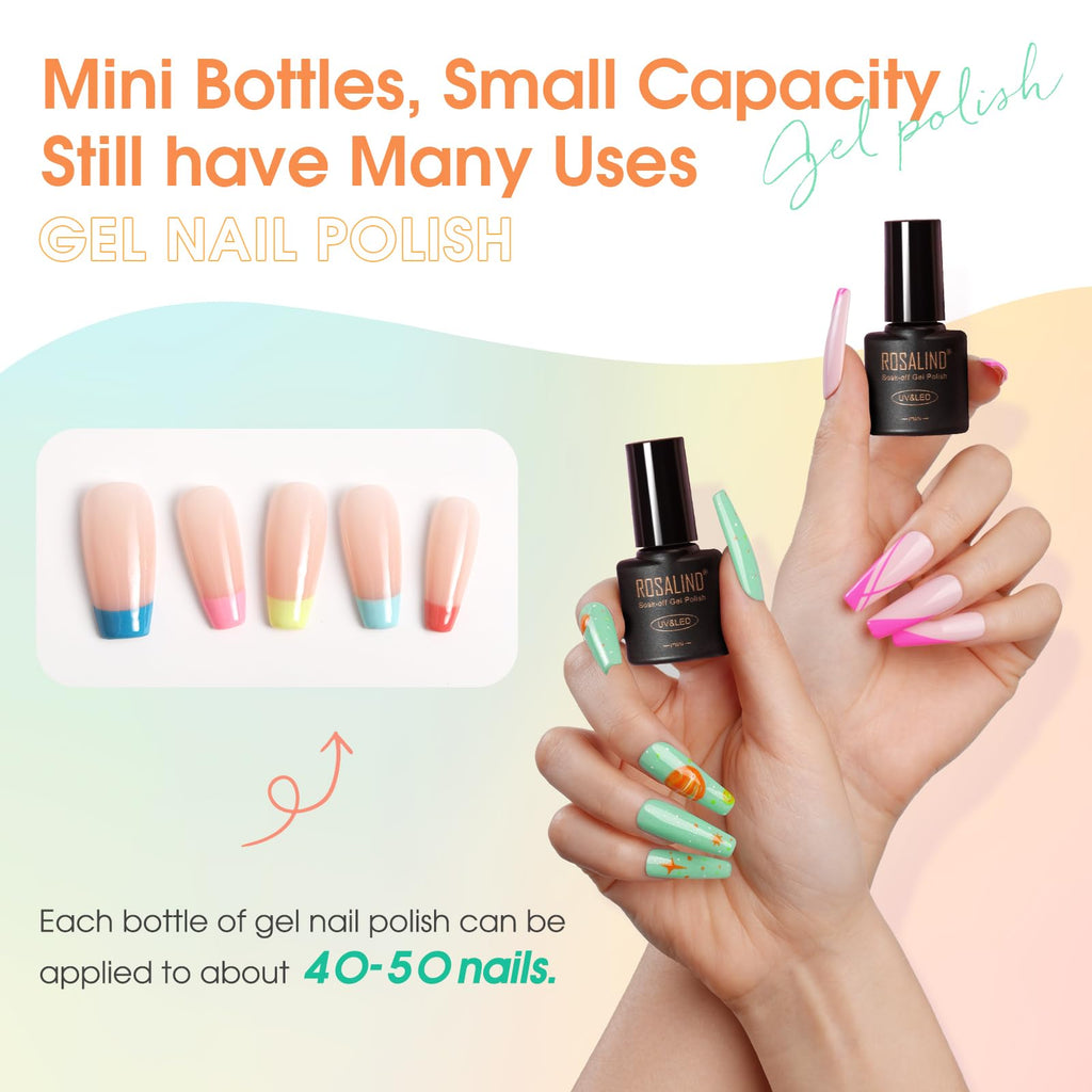 ROSALIND 65PCS Gel Nail Polish Set — 60 Glitter Colors with Base & Top Coats