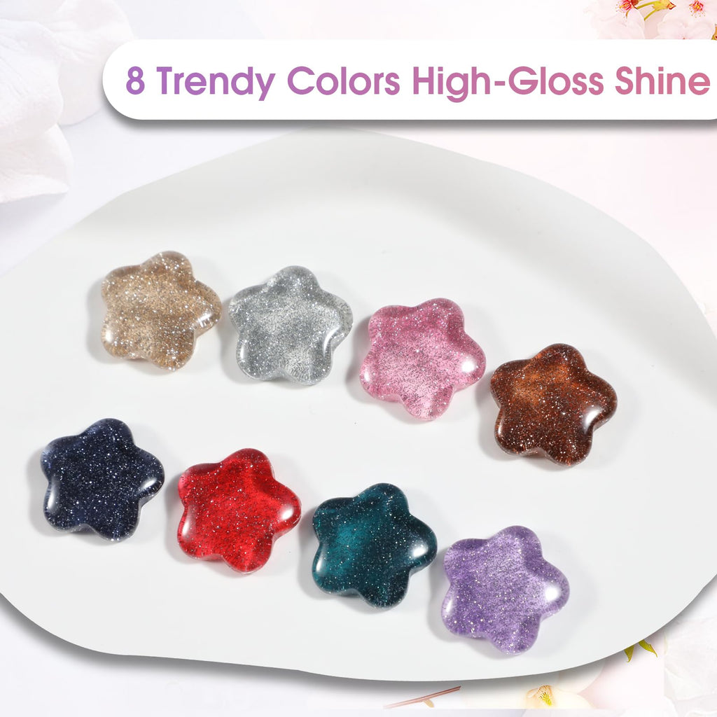 ROSALIND Reflective Glitter Gel Nail Polish – 8-Color Sparkle Gel Set for Soak-Off UV Gels