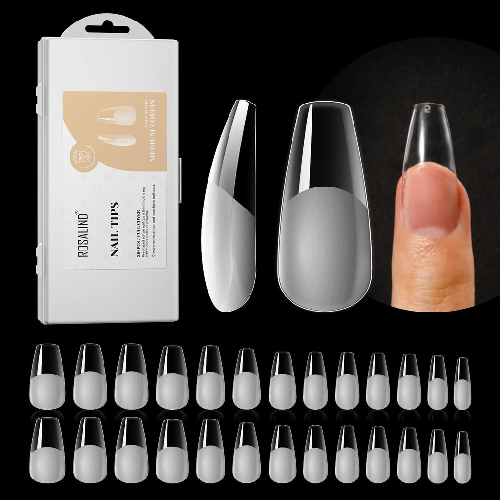 ROSALIND Half Matte Medium Coffin Nail Tips – 264pcs Press-On Nails for DIY Manicure