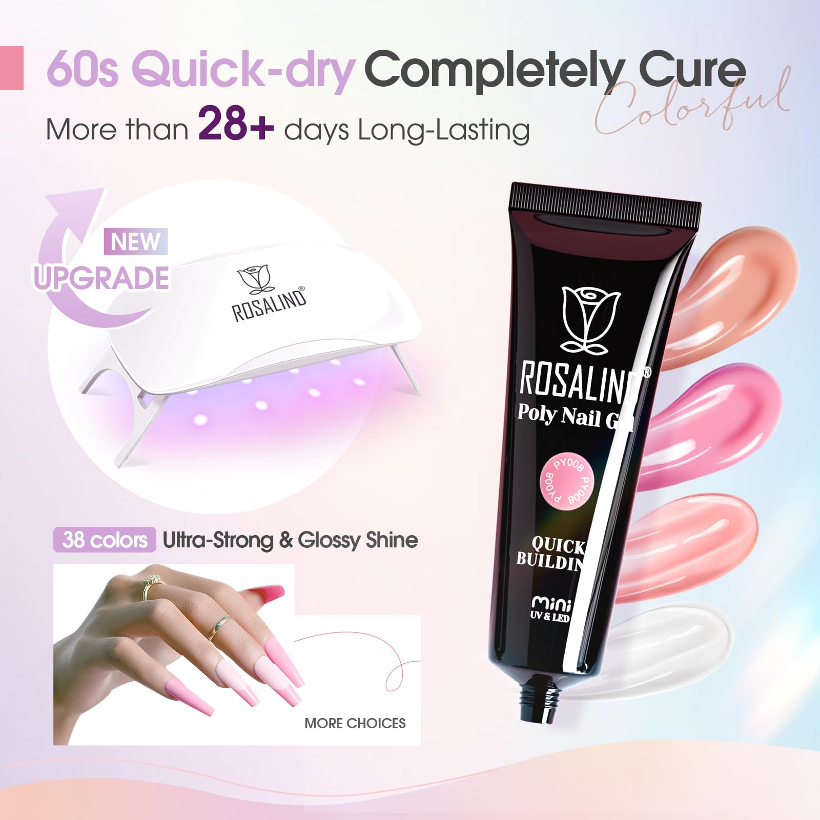 ROSALIND 38-Color Neon Nail Gel Kit with Mini Lamp | Beginner Friendly