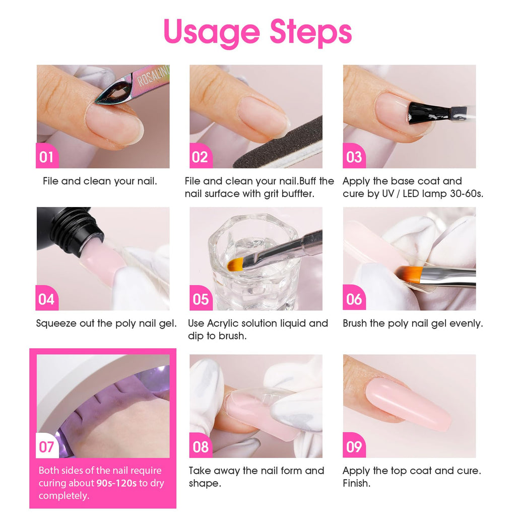 ROSALIND Pink & Clear Poly Nail Gel Kit – 2x 2oz Builder Gel for DIY Nail Art
