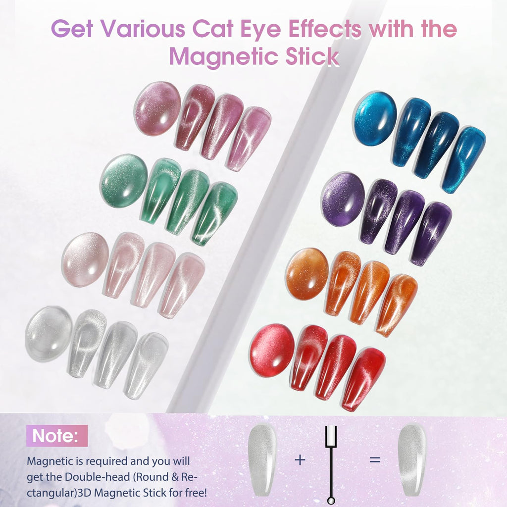 ROSALIND 8PCS Cat Eye Gel Polish with Magnet – Magnetic Diamond-Effect Nail Kit