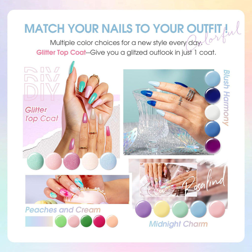 ROSALIND 30pcs Gel Nail Polish Set – 26 Neon Colors + Base Coat & Glitter Top Coats