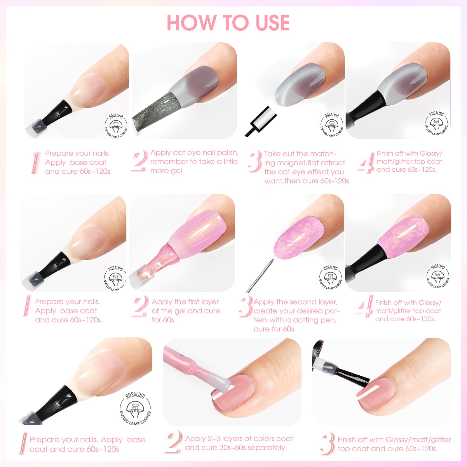 ROSALIND 30pcs Jelly Cat Eye Pearl Gel Polish Set – 26 Colors + Magnet