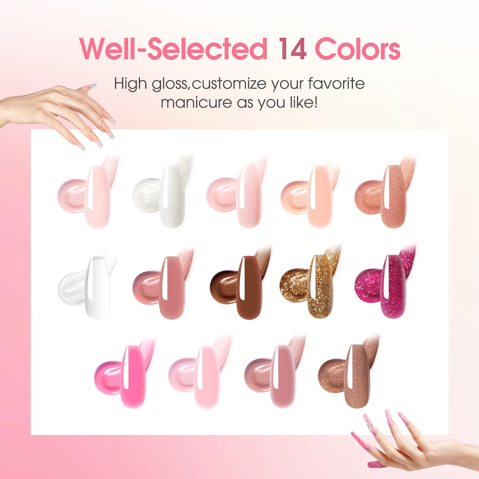 ROSALIND 14 Colors Poly Nail Gel Kit with Mini Nail Lamp – Pink & Brown