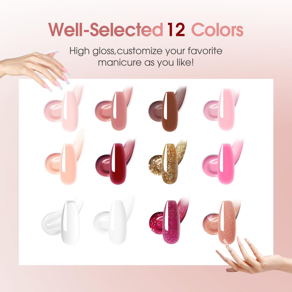 ROSALIND 12-Piece Pink & Brown Christmas Poly Nail Gel Kit + Mini Nail Lamp