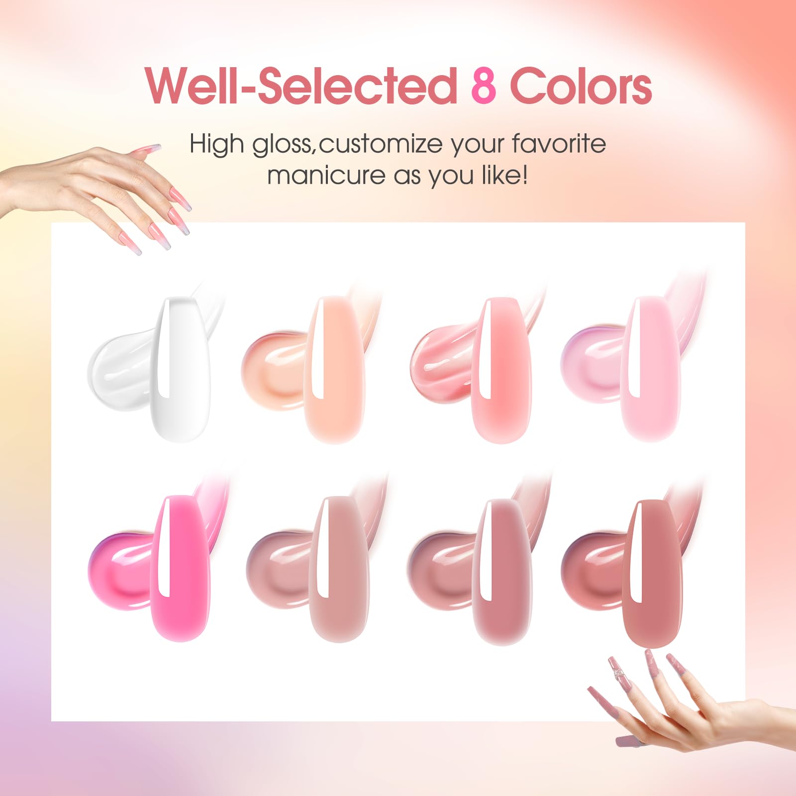 ROSALIND 8PCS Poly Nail Gel Kit with Mini Nail Lamp – Starter Set