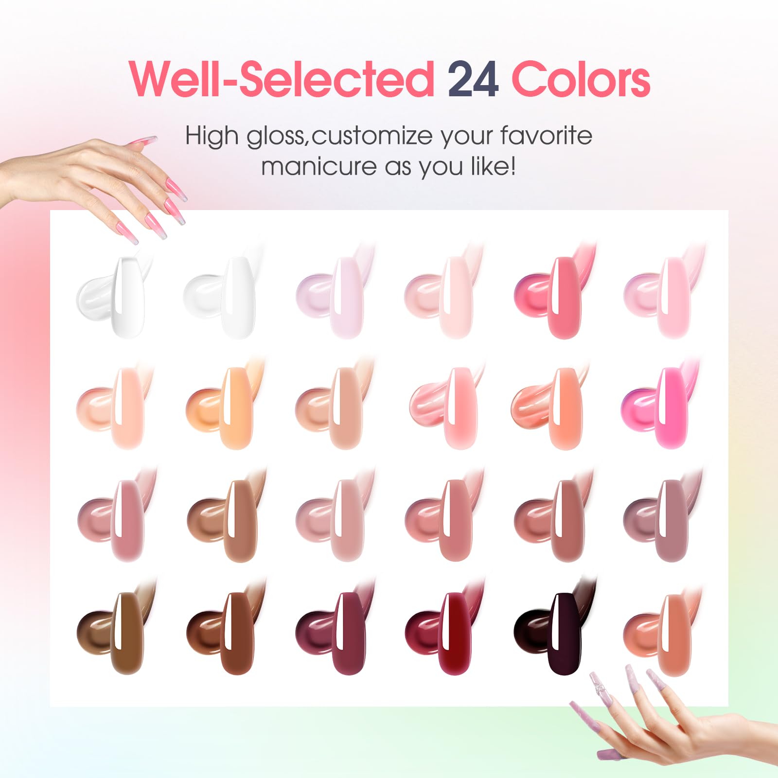 ROSALIND Poly Nail Gel Kit – 24 Colors + Mini UV Lamp Starter Set