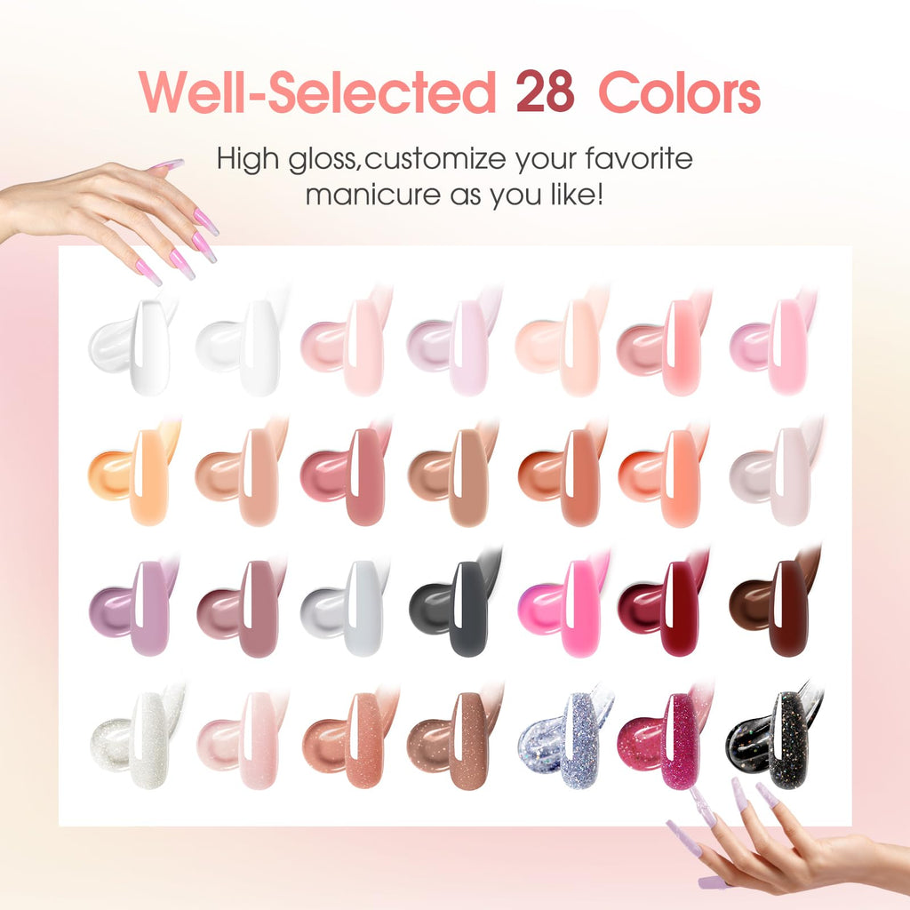 ROSALIND 28 Colors Poly Nail Gel Kit with Mini UV Lamp – Beginner Starter Set