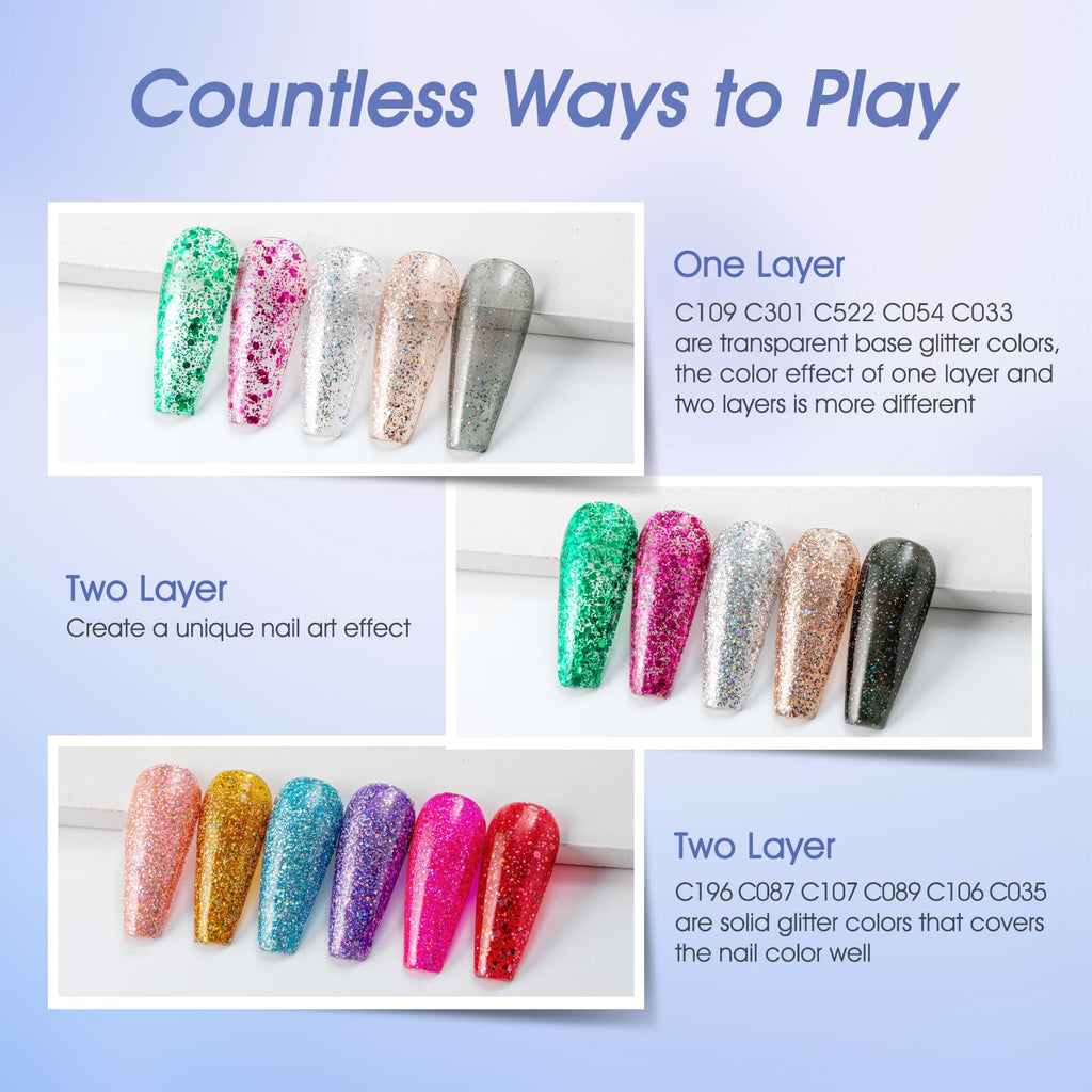 ROSALIND Glitter Gel Nail Polish – 12-Color Sparkle Gel Set for Nail Art