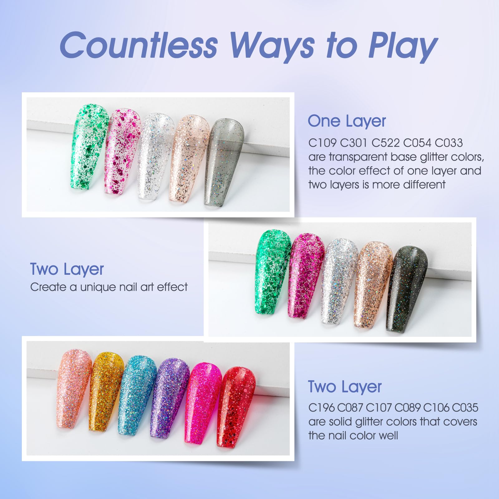 ROSALIND Glitter Gel Nail Polish – 12-Color Sparkle Gel Set for Nail Art