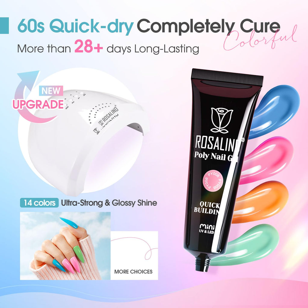 ROSALIND Poly Nail Gel Starter Kit — 14 Colors, 48W UV Lamp, 20,000 RPM Drill