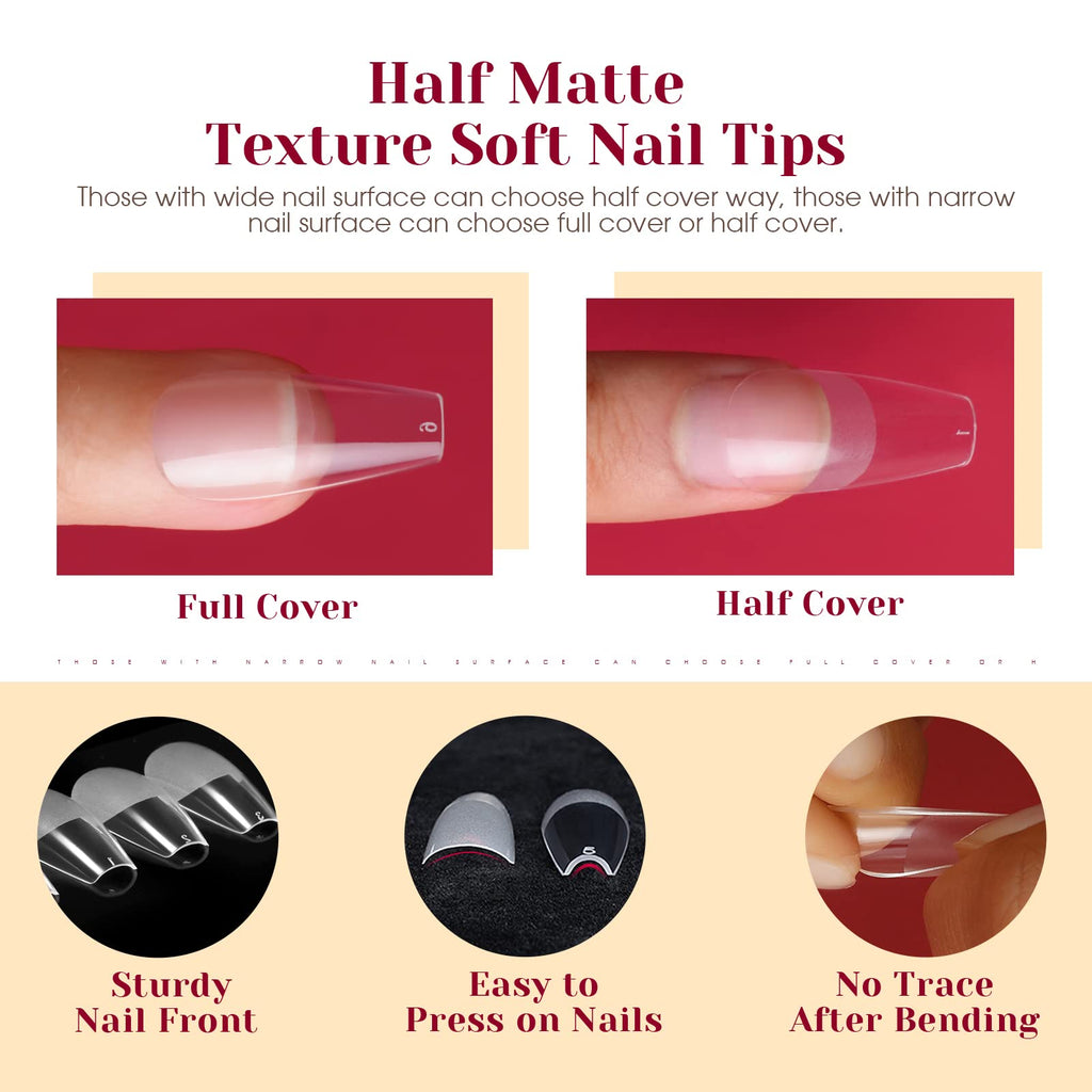 ROSALIND Half Matte Medium Coffin Nail Tips – 264pcs Press-On Nails for DIY Manicure