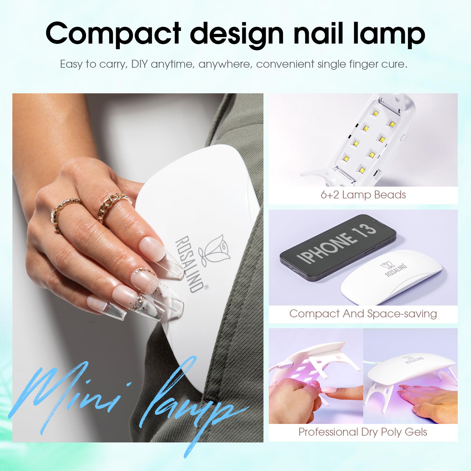 ROSALIND Pink Poly Nail Gel Kit – 12 Colors + Mini UV Lamp Starter Set