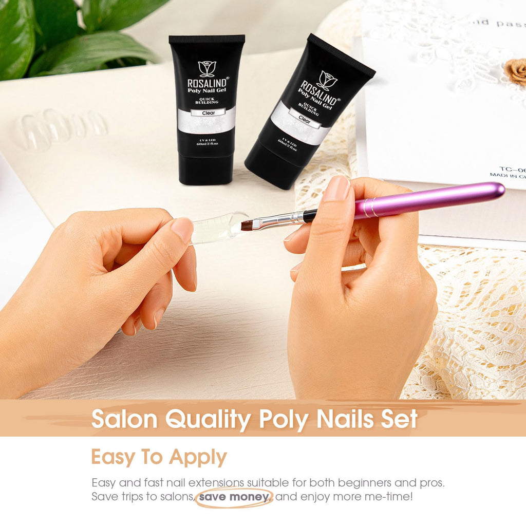 Rosalind Clear Acrylic Poly Extension Gel – 2-Pack 60ml Nail Builder Kit for DIY Nails | UV/LED Cure