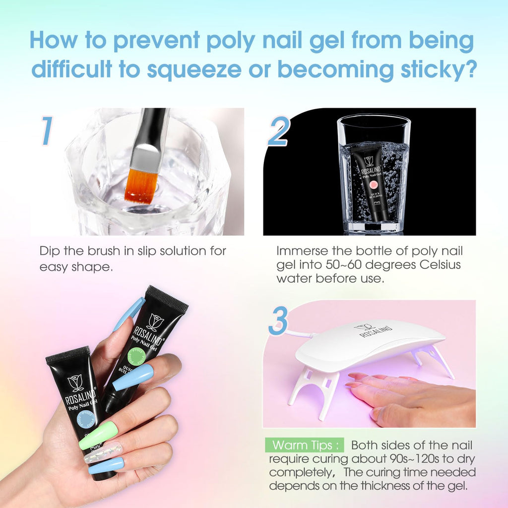 ROSALIND 12 Colors Poly Nail Gel Kit with Mini Nail Lamp – Beginner Friendly Builder Set