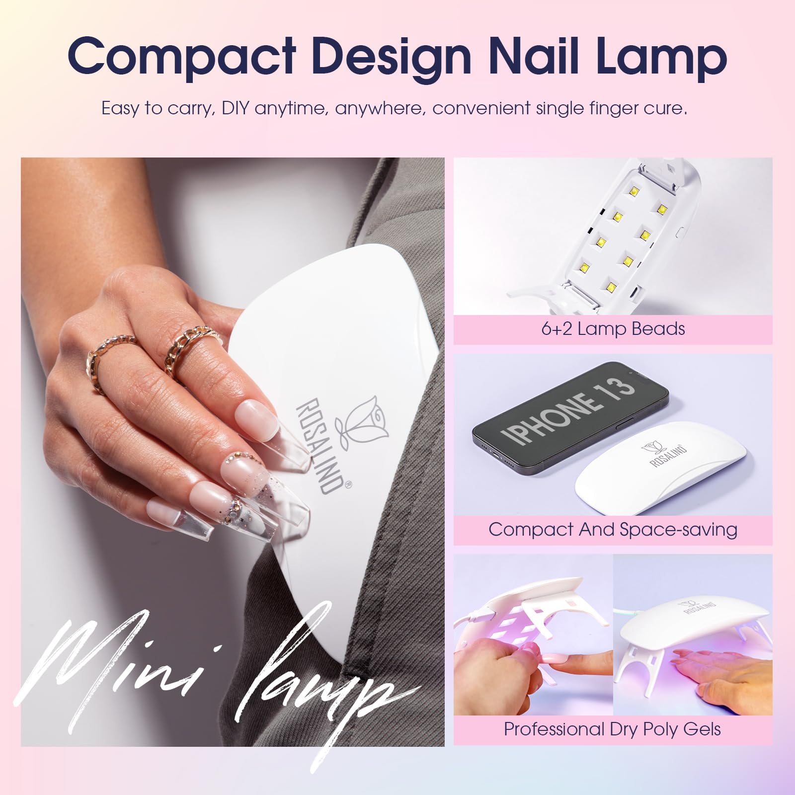 ROSALIND Poly Nail Gel Kit Starter - 14 Colors & Mini UV Lamp