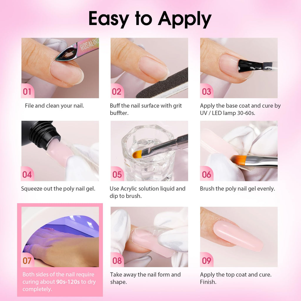 ROSALIND Poly Nail Gel Kit – 12 Colors + UV Lamp Starter Set