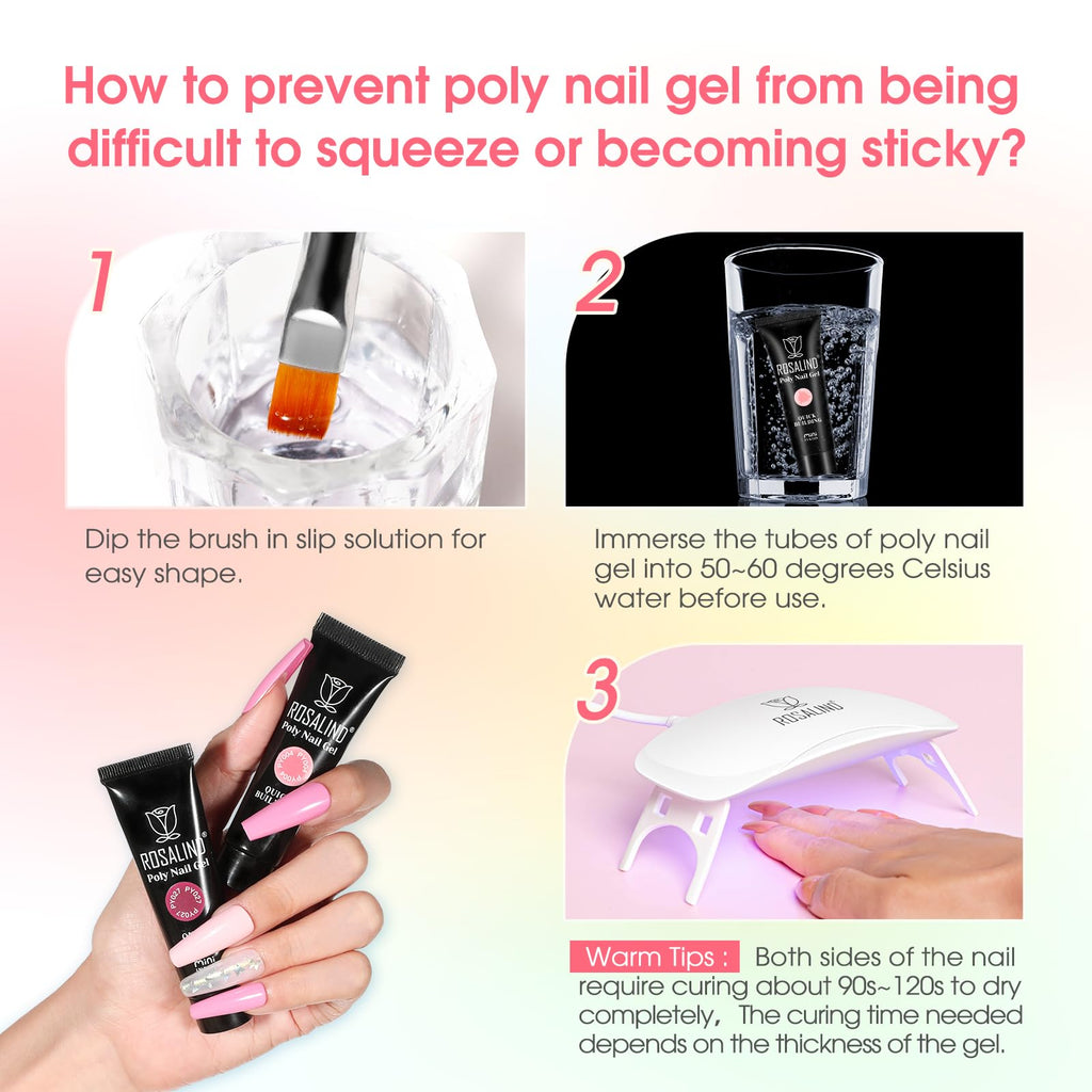 ROSALIND Poly Nail Gel Kit – 24 Colors + Mini UV Lamp Starter Set