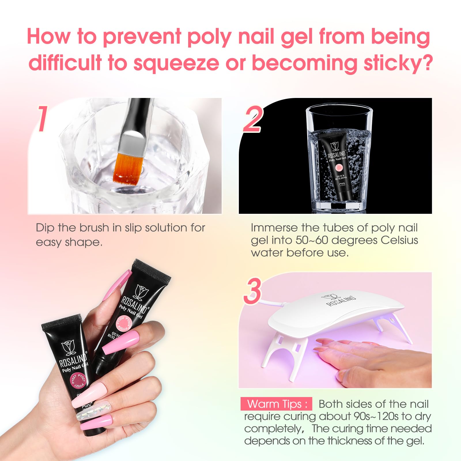 ROSALIND Poly Nail Gel Kit – 24 Colors + Mini UV Lamp Starter Set