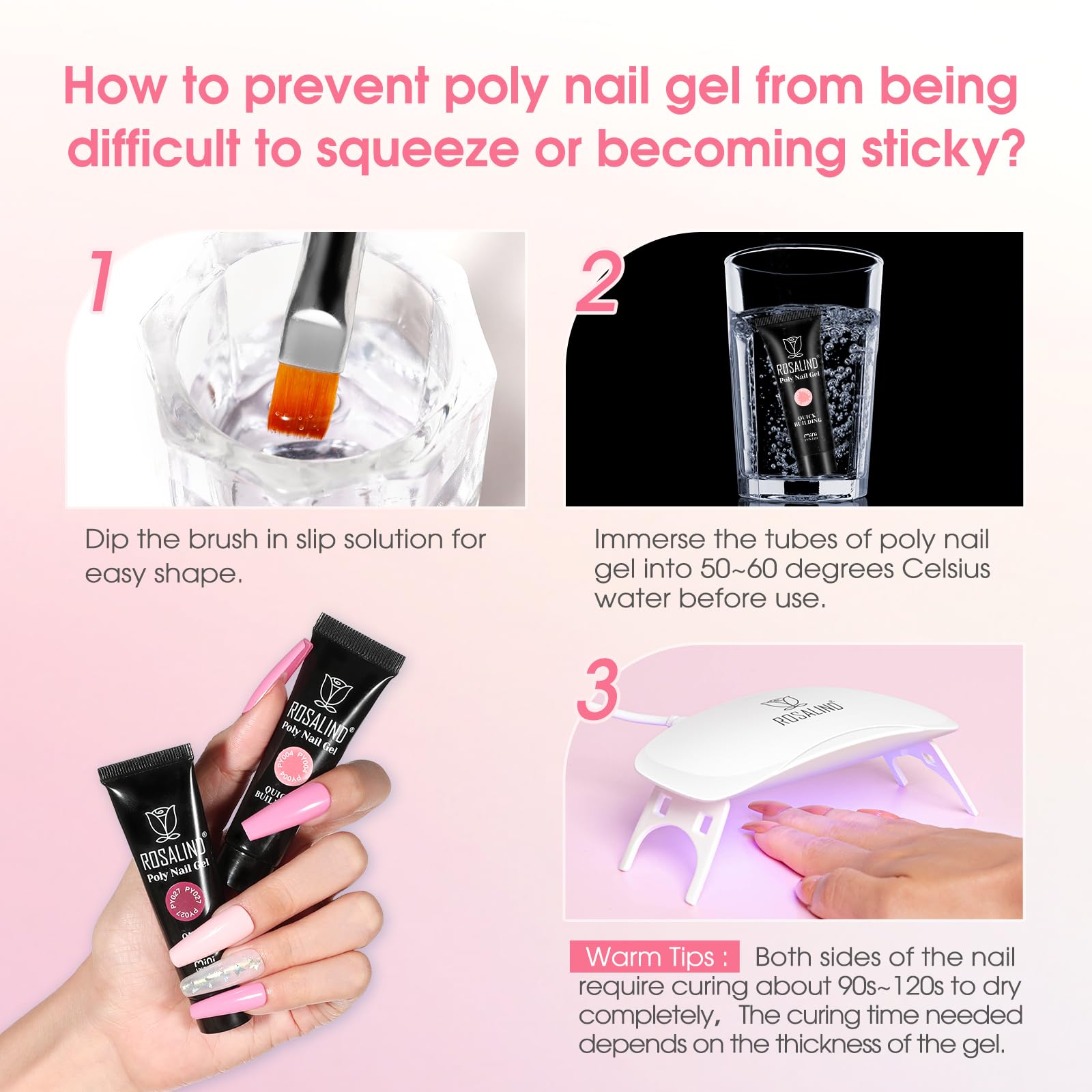 ROSALIND 14 Colors Poly Nail Gel Kit with Mini Nail Lamp – Pink & Brown