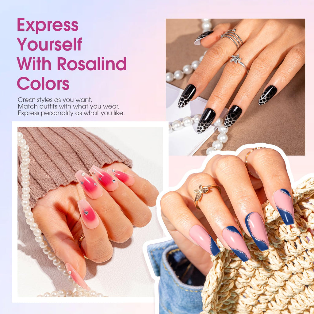 ROSALIND 14-Piece Gel Nail Polish Kit with Mini UV Lamp – 9 Colors, Base Coat, Glossy & Matte Top Coats