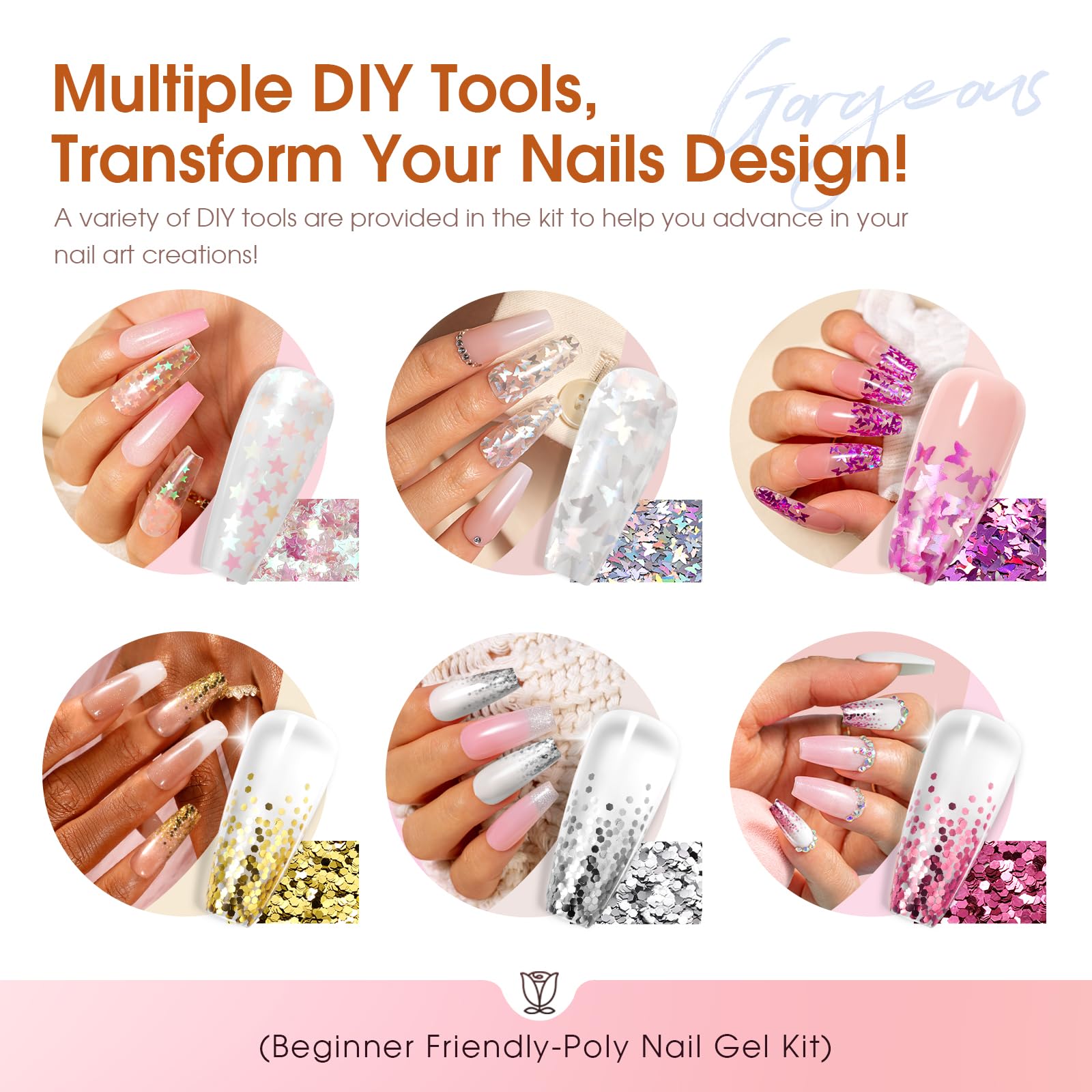 ROSALIND Poly Nail Gel Kit with Drill — 14 Colors, 48W UV Lamp & Accessories