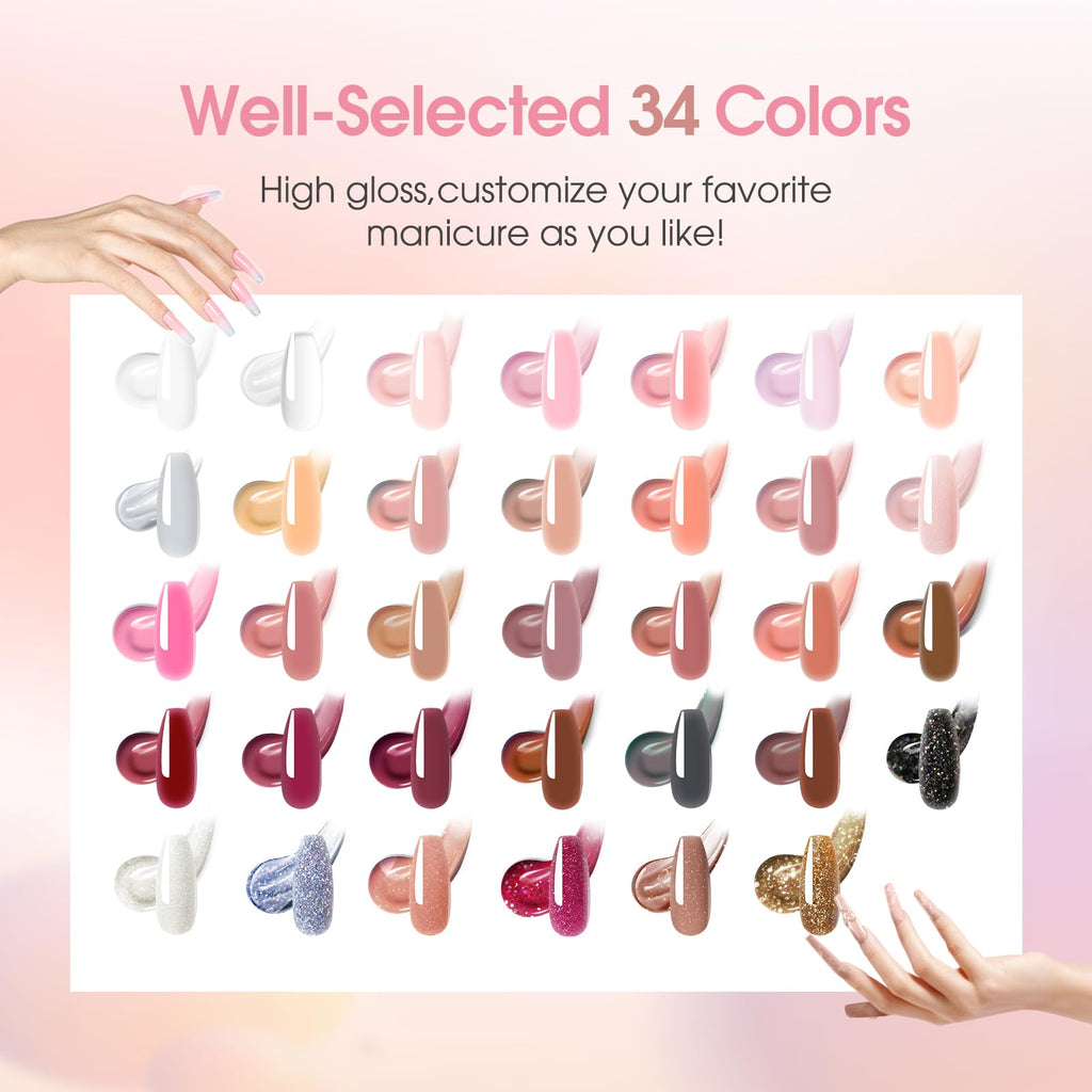 ROSALIND Poly Nail Gel Kit – 34 Colors + Mini UV Lamp Starter Set