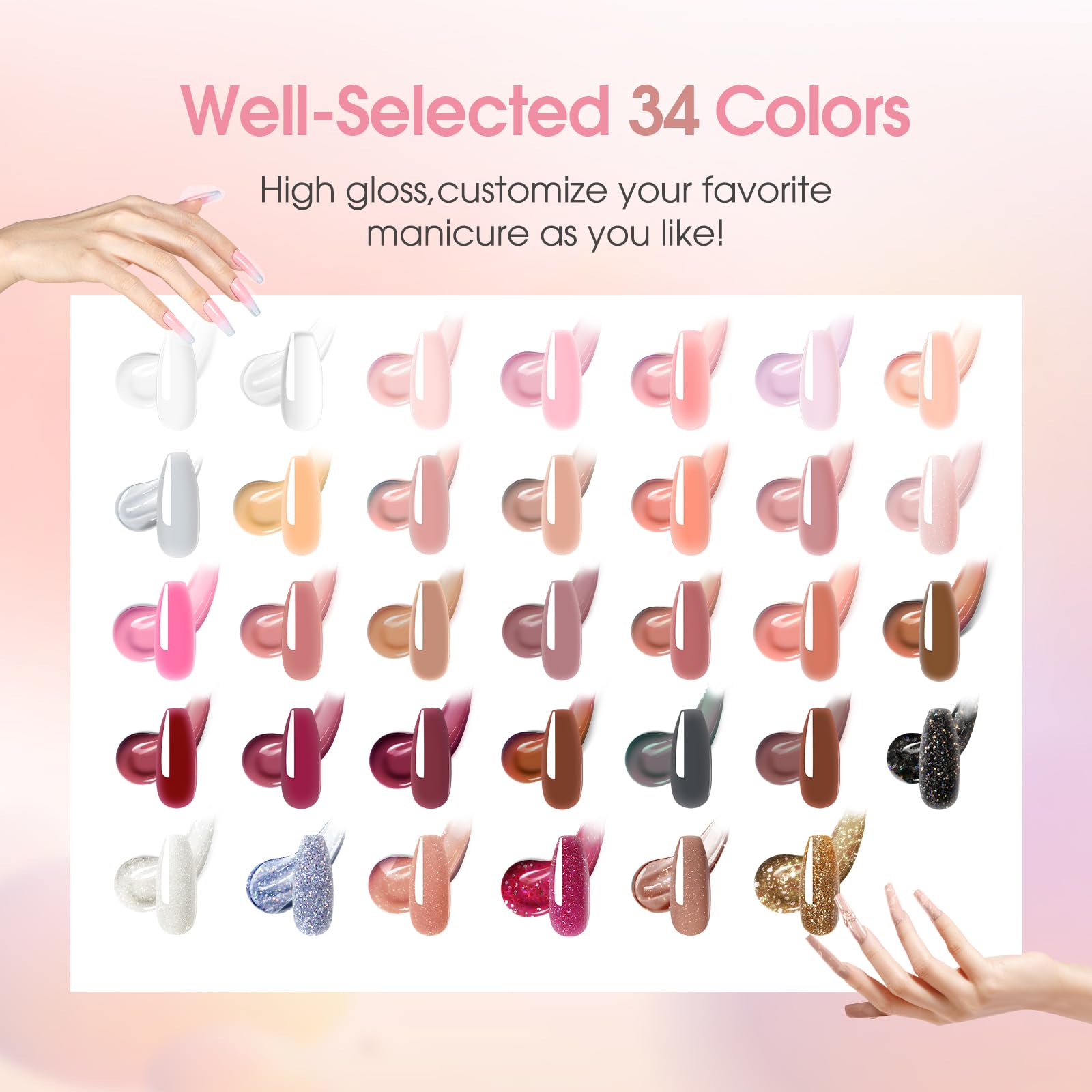 ROSALIND Poly Nail Gel Kit – 34 Colors + Mini UV Lamp Starter Set