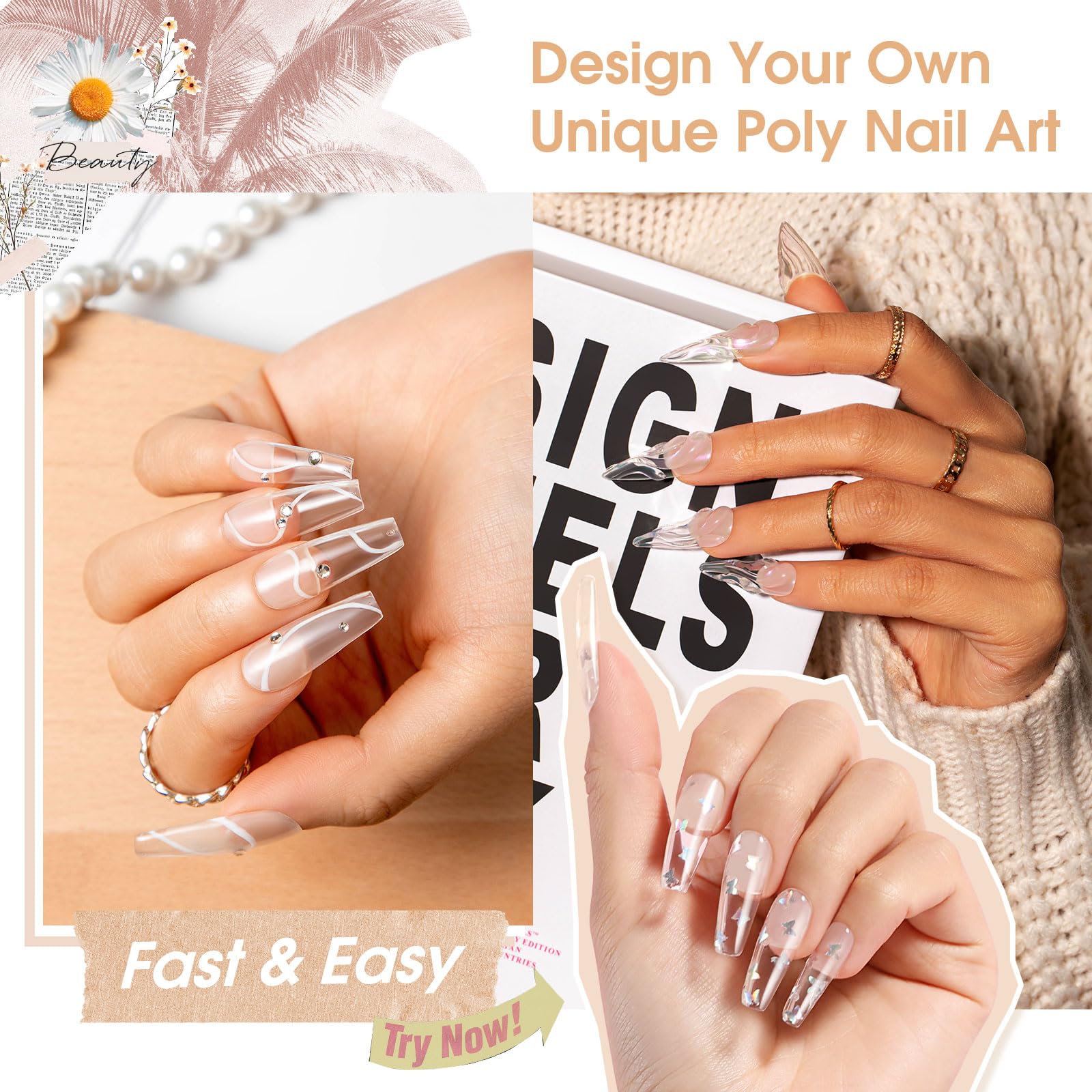 Rosalind Clear Acrylic Poly Extension Gel – 2-Pack 60ml Nail Builder Kit for DIY Nails | UV/LED Cure