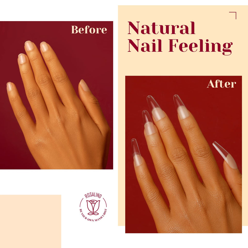 ROSALIND 264Pcs Half Matte Long Coffin Nail Tips – Soft Full Cover PMMA, 12 Sizes