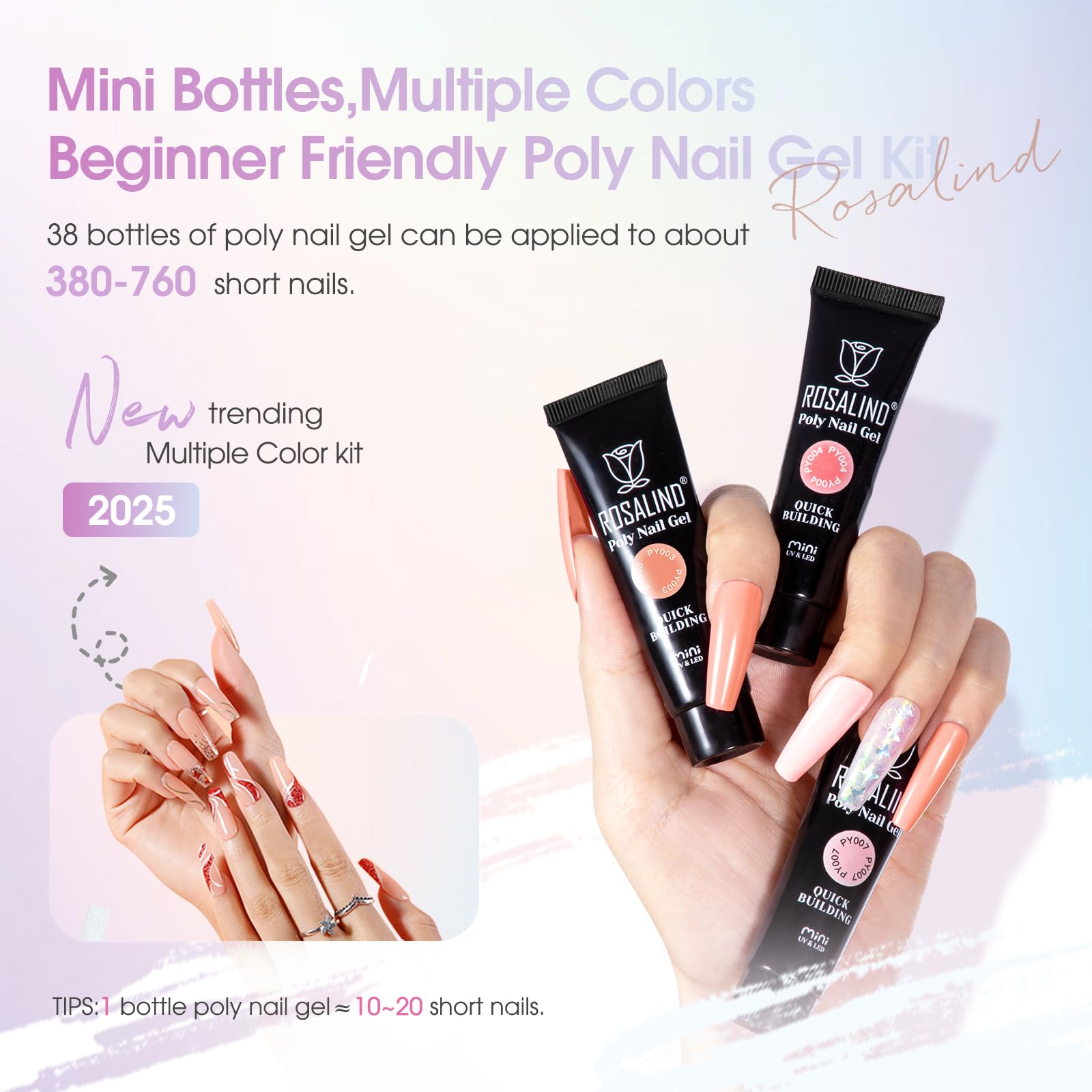 ROSALIND 38-Color Neon Nail Gel Kit with Mini Lamp | Beginner Friendly