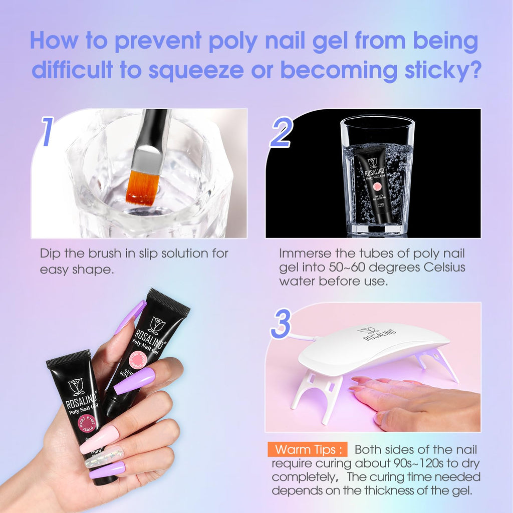 ROSALIND 28 Colors Neon Poly Nail Gel Kit with Mini Lamp – Beginner Starter Set