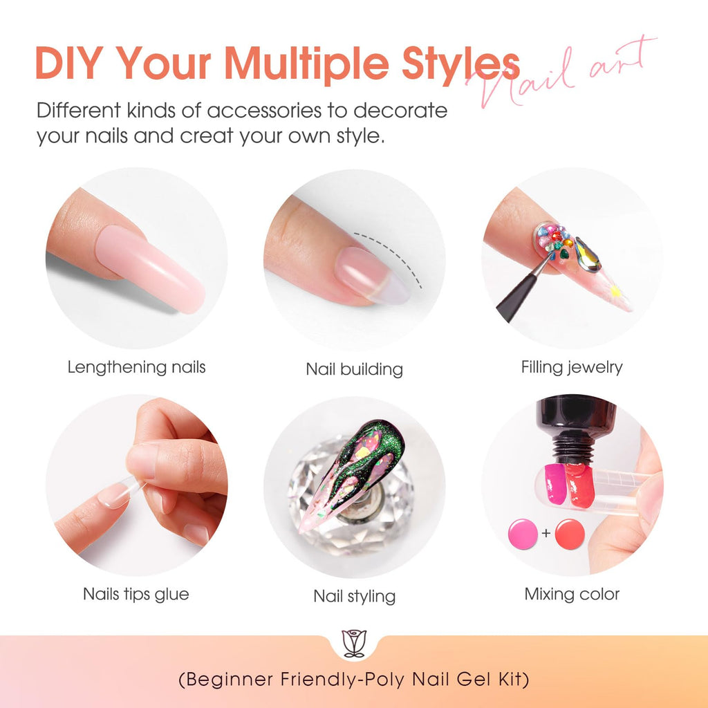 ROSALIND Nude Poly Nail Gel Kit – 14 Colors, 48W Lamp, DIY Home Manicure Starter
