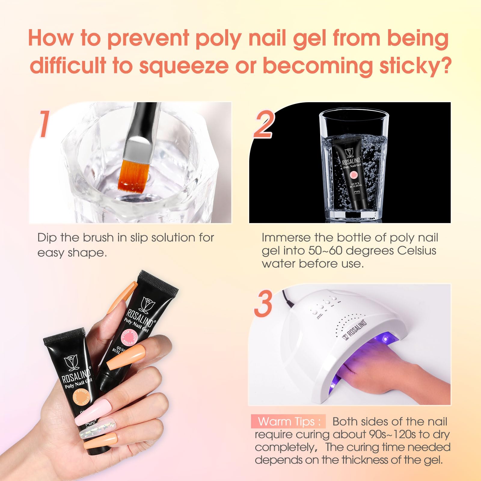 ROSALIND Nude Poly Nail Gel Kit – 14 Colors, 48W Lamp, DIY Home Manicure Starter