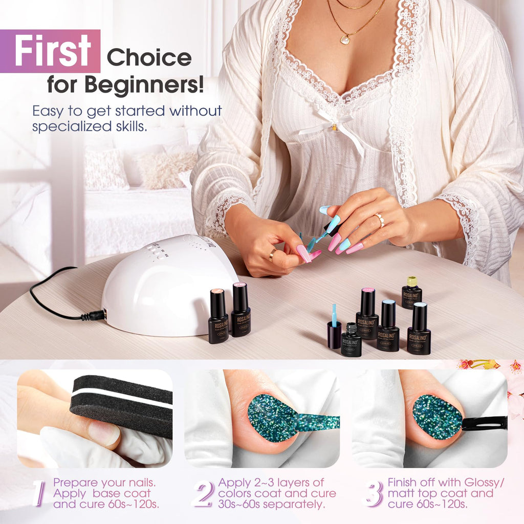 ROSALIND Reflective Glitter Gel Nail Polish – 8-Color Sparkle Gel Set for Soak-Off UV Gels