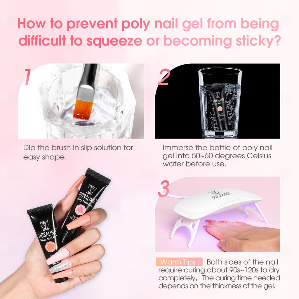 ROSALIND Poly Nail Gel Kit – 34 Colors + Mini UV Lamp Starter Set