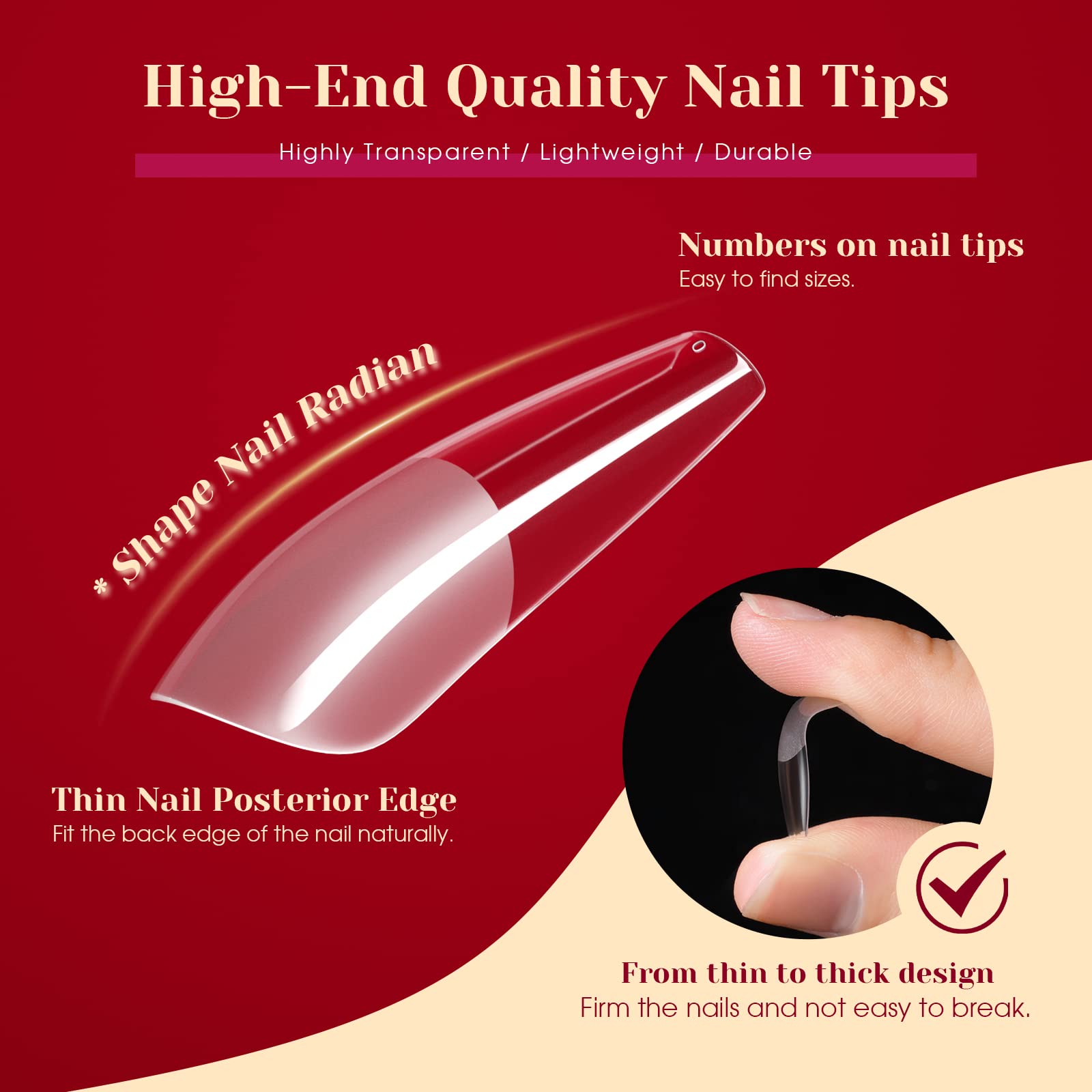 ROSALIND 264Pcs Half Matte Long Coffin Nail Tips – Soft Full Cover PMMA, 12 Sizes