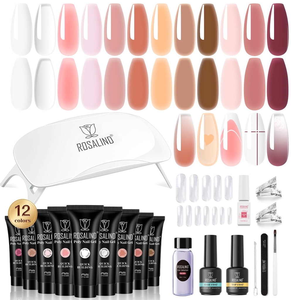 ROSALIND Poly Nail Gel Kit – 12 Colors + UV Lamp Starter Set